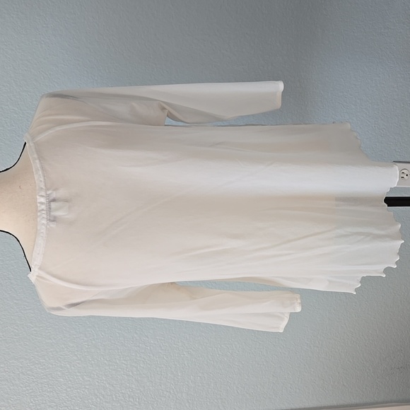 COLDWATER CREEK White Embroidered 3/4 Sleeves Blouse Sz XL 16 Tie Scoop Neck - Picture 7 of 12